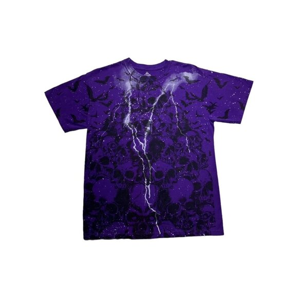 Y2K Style Skulls & Lightning AOP T-Shirt - Picture 1 of 4